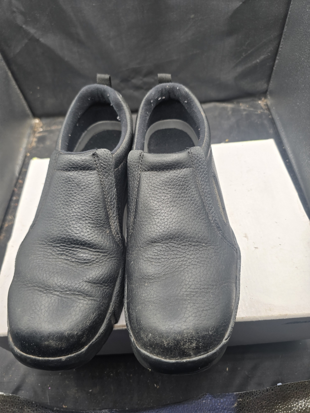 Roper Black Leather Slip-On Work Loafers